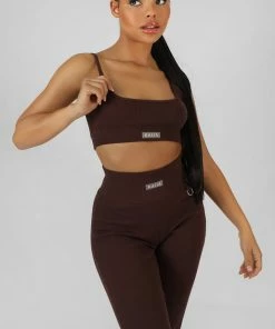 Public Desire UK KAIIA CLOTHING Square Neck Kaiia Sport Strappy Bralet Chocolate