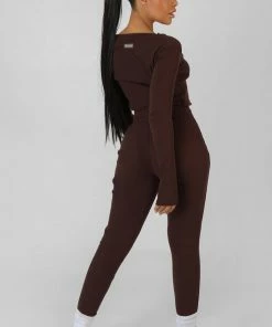 Public Desire UK Ribbed Kaiia Sport Leggings Chocolate KAIIA CLOTHING
