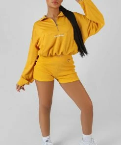Public Desire UK Half Zip Gathered Kaiia Sport Crop Top Mango KAIIA CLOTHING