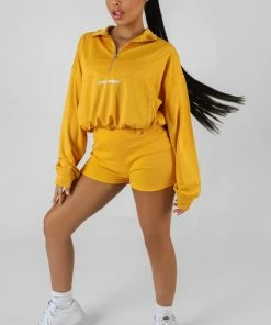 Public Desire UK Half Zip Gathered Kaiia Sport Crop Top Mango KAIIA CLOTHING