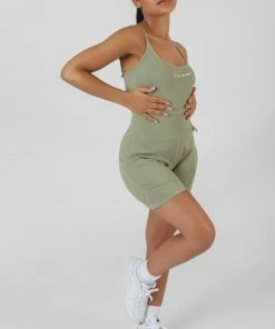 Public Desire UK Pocket Detail Kaiia Sport Short Unitard Khaki KAIIA CLOTHING