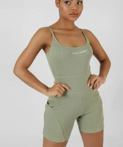 Public Desire UK Pocket Detail Kaiia Sport Short Unitard Khaki KAIIA CLOTHING