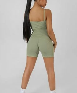 Public Desire UK Pocket Detail Kaiia Sport Short Unitard Khaki KAIIA CLOTHING