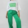 Public Desire UK Satin Wide Leg Trousers Green