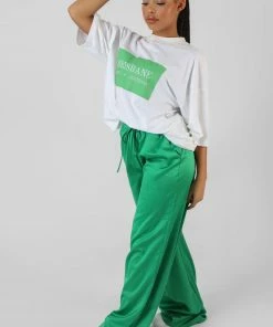 Public Desire UK Satin Wide Leg Trousers Green