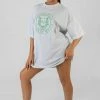 Public Desire UK KAIIA CLOTHING Manhattan Embroidered T-Shirt Dress Oatmeal Marl