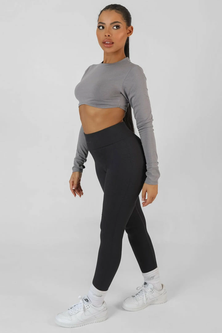 Public Desire UK Long Sleeve Underbust Top Dark Grey 6 Public Desire UK Long Sleeve Underbust Top Dark Grey