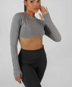 Public Desire UK Long Sleeve Underbust Top Dark Grey 12 Public Desire UK Long Sleeve Underbust Top Dark Grey
