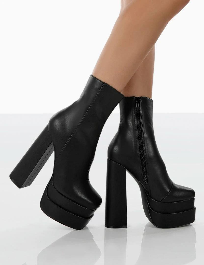 Public Desire UK Supine Wide Fit Black Pu Chunky Platform High Heeled Ankle Boots 4 Public Desire UK Supine Wide Fit Black Pu Chunky Platform High Heeled Ankle Boots