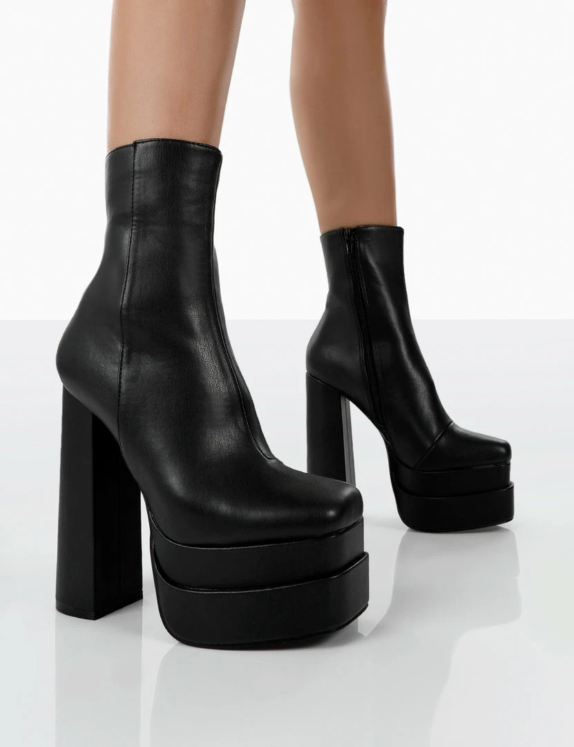 Public Desire UK Supine Wide Fit Black Pu Chunky Platform High Heeled Ankle Boots 1 Public Desire UK Supine Wide Fit Black Pu Chunky Platform High Heeled Ankle Boots