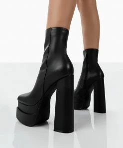 Public Desire UK Supine Wide Fit Black Pu Chunky Platform High Heeled Ankle Boots 6 Public Desire UK Supine Wide Fit Black Pu Chunky Platform High Heeled Ankle Boots