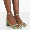 Public Desire UK Lane Mint Raffia Strappy Mid Block Heeled Sandals
