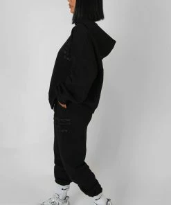 Public Desire UK Oversized Text Detail Hoodie Black KAIIA CLOTHING