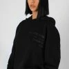 Public Desire UK Oversized Text Detail Hoodie Black KAIIA CLOTHING