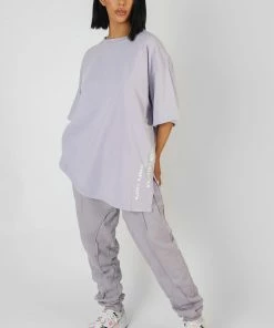 Public Desire UK KAIIA CLOTHING Side Slogan Oversized T-Shirt Lilac