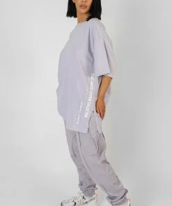 Public Desire UK KAIIA CLOTHING Side Slogan Oversized T-Shirt Lilac