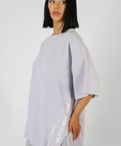 Public Desire UK KAIIA CLOTHING Side Slogan Oversized T-Shirt Lilac