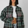 Public Desire UK Michigan Slogan Check Shirt Forest Green