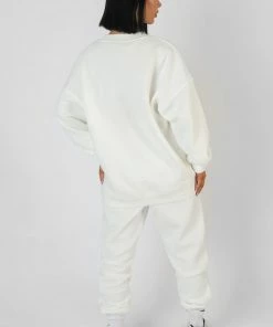 Public Desire UK Tonal Embroidery Sweatshirt Ecru