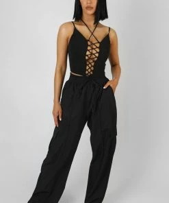 Public Desire UK Lace Up Corset Top Black KAIIA CLOTHING