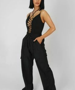 Public Desire UK Lace Up Corset Top Black KAIIA CLOTHING