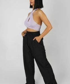 Public Desire UK Wrap Front Halter Crop Top Lilac KAIIA CLOTHING