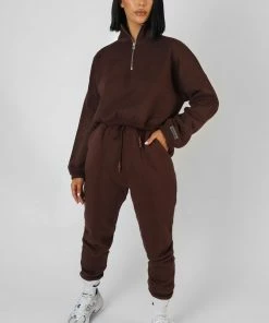 Public Desire UK Oversized Fit Seam Front 90S Joggers Chocolate KAIIA CLOTHING