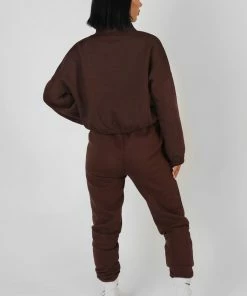 Public Desire UK Oversized Half Zip Gathered Hem Sweat Chocolate KAIIA CLOTHING