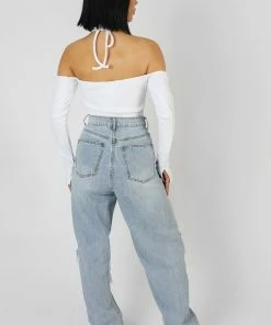 Public Desire UK KAIIA CLOTHING Halterneck Ring Detail Bodysuit Ecru