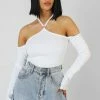 Public Desire UK KAIIA CLOTHING Halterneck Ring Detail Bodysuit Ecru