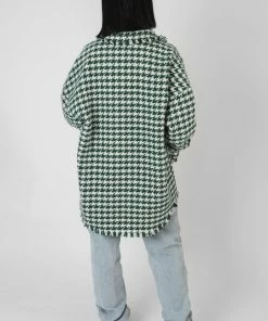 Public Desire UK Houndstooth Shacket Forest Green