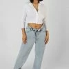 Public Desire UK KAIIA CLOTHING Button Front Long Sleeve Crop Top White