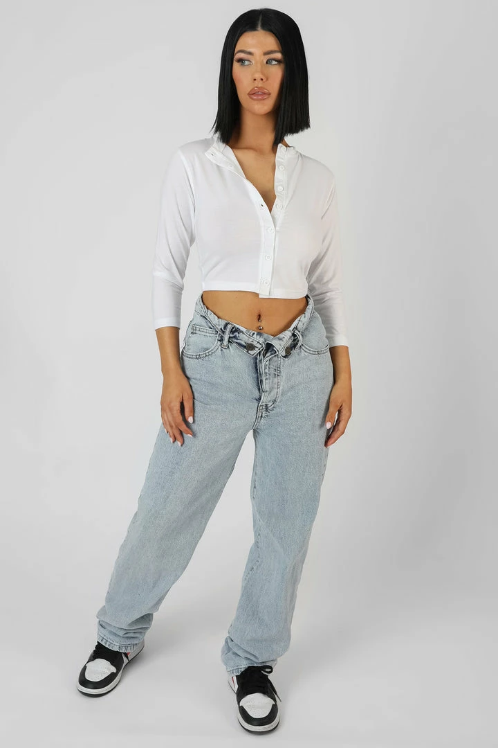 Public Desire UK KAIIA CLOTHING Button Front Long Sleeve Crop Top White 1 Public Desire UK KAIIA CLOTHING Button Front Long Sleeve Crop Top White