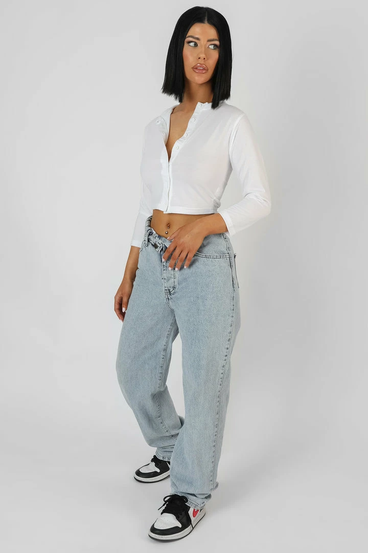 Public Desire UK KAIIA CLOTHING Button Front Long Sleeve Crop Top White 4 Public Desire UK KAIIA CLOTHING Button Front Long Sleeve Crop Top White