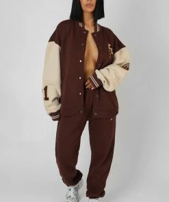 Public Desire UK La Palm Tree Varsity Jacket Chocolate