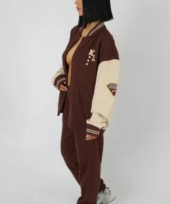 Public Desire UK La Palm Tree Varsity Jacket Chocolate