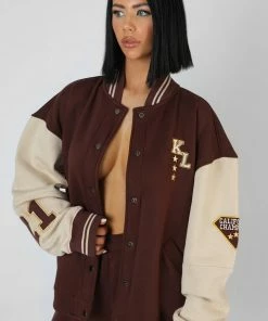 Public Desire UK La Palm Tree Varsity Jacket Chocolate
