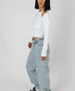 Public Desire UK Cut Out Shoulder Top Ecru KAIIA CLOTHING