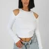 Public Desire UK Cut Out Shoulder Top Ecru KAIIA CLOTHING
