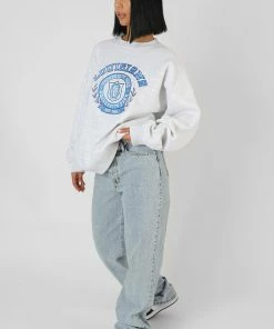 Public Desire UK Louisiana Embroidered Sweatshirt Oatmeal Marl
