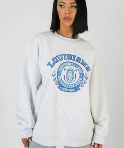 Public Desire UK Louisiana Embroidered Sweatshirt Oatmeal Marl