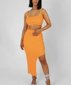 Public Desire UK Square Neck Ribbed Crop Top Mango KAIIA CLOTHING