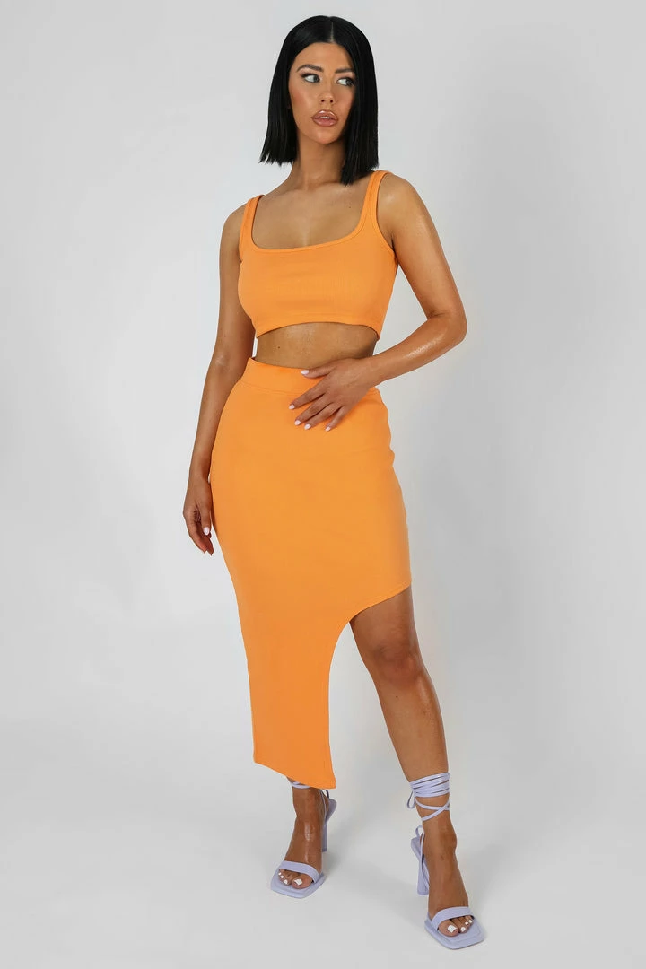 Public Desire UK Square Neck Ribbed Crop Top Mango KAIIA CLOTHING 2 Public Desire UK Square Neck Ribbed Crop Top Mango KAIIA CLOTHING