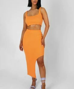 Public Desire UK Square Neck Ribbed Crop Top Mango KAIIA CLOTHING 9 Public Desire UK Square Neck Ribbed Crop Top Mango KAIIA CLOTHING