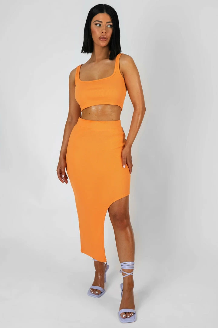 Public Desire UK Square Neck Ribbed Crop Top Mango KAIIA CLOTHING 5 Public Desire UK Square Neck Ribbed Crop Top Mango KAIIA CLOTHING