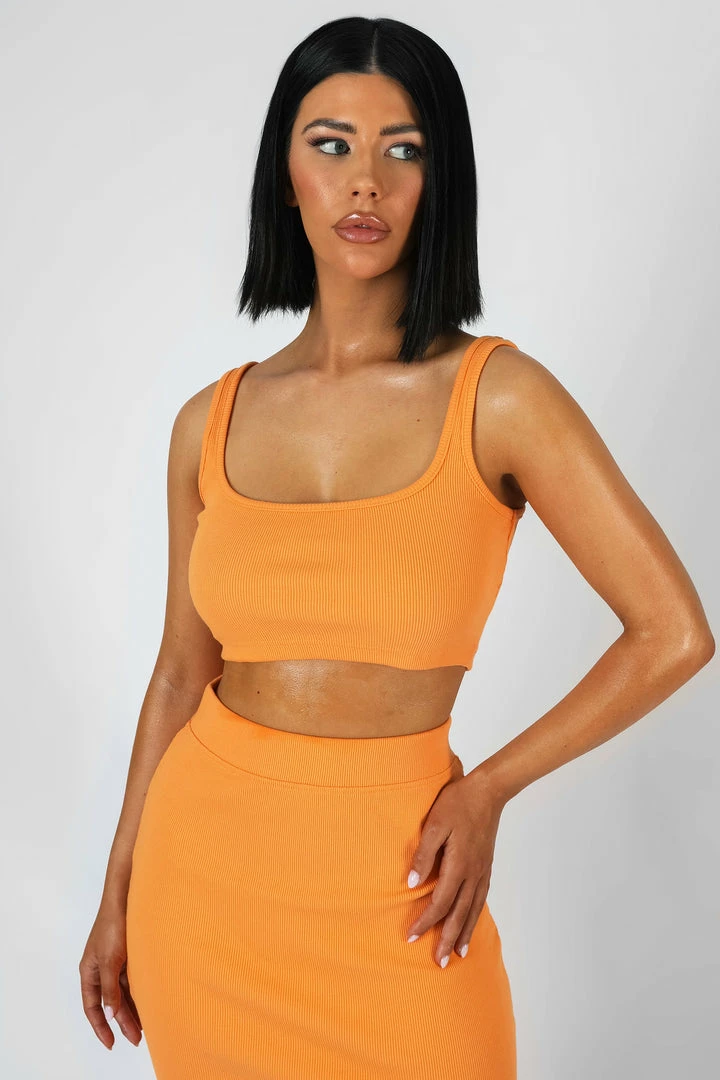 Public Desire UK Square Neck Ribbed Crop Top Mango KAIIA CLOTHING 1 Public Desire UK Square Neck Ribbed Crop Top Mango KAIIA CLOTHING