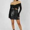 Public Desire UK KAIIA CLOTHING Ruched Front Bardot Ribbed Top Black