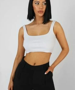 Public Desire UK Square Neck Ribbed Crop Top Ecru KAIIA CLOTHING