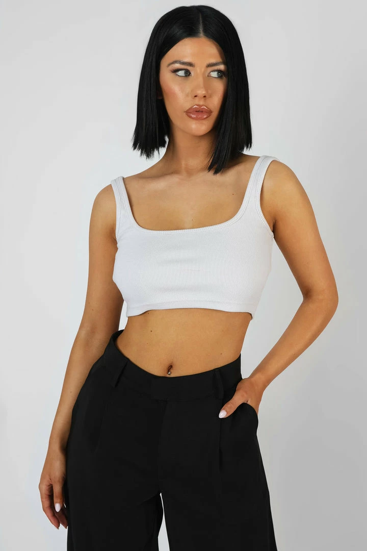 Public Desire UK Square Neck Ribbed Crop Top Ecru KAIIA CLOTHING 2 Public Desire UK Square Neck Ribbed Crop Top Ecru KAIIA CLOTHING