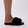 Public Desire UK Sliders Kabuki Slider In Black Faux Fur